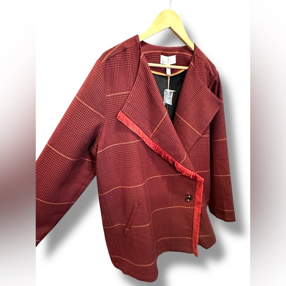 Zara Red Blazer Wrap-Front Wool-Blend - Picture 4 of 16